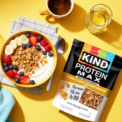 KIND_Protein_MAX_Granola,_Sweet_&_Salty_Caramel_Almond,_15g_Protein,_Low_Sugar_(4g_Total,_0g_Added),_Keto_Friendly,_Gluten_Free,_Non-GMO,_9oz
