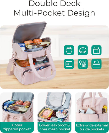 BAGSMART_Lunch_Bag_Women,_Double_Deck_Insulated_Lunch_Box,_Quilted_Puffer_Lunch_Tote,_Leakproof,_Durable_&_Reusable_Large_Lunch_Cooler_For_Work_Picnic_Travel_Meal_Prep,_Camel