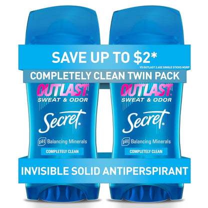 Secret_Outlast_Antiperspirant_Deodorant_for_Women,_72hr_Sweat_&_Odor_Protection,_PH_Balancing_Minerals,_Invisible_Solid,_Completely_Clean_Scent,_2.6_oz_(Pack_of_2)