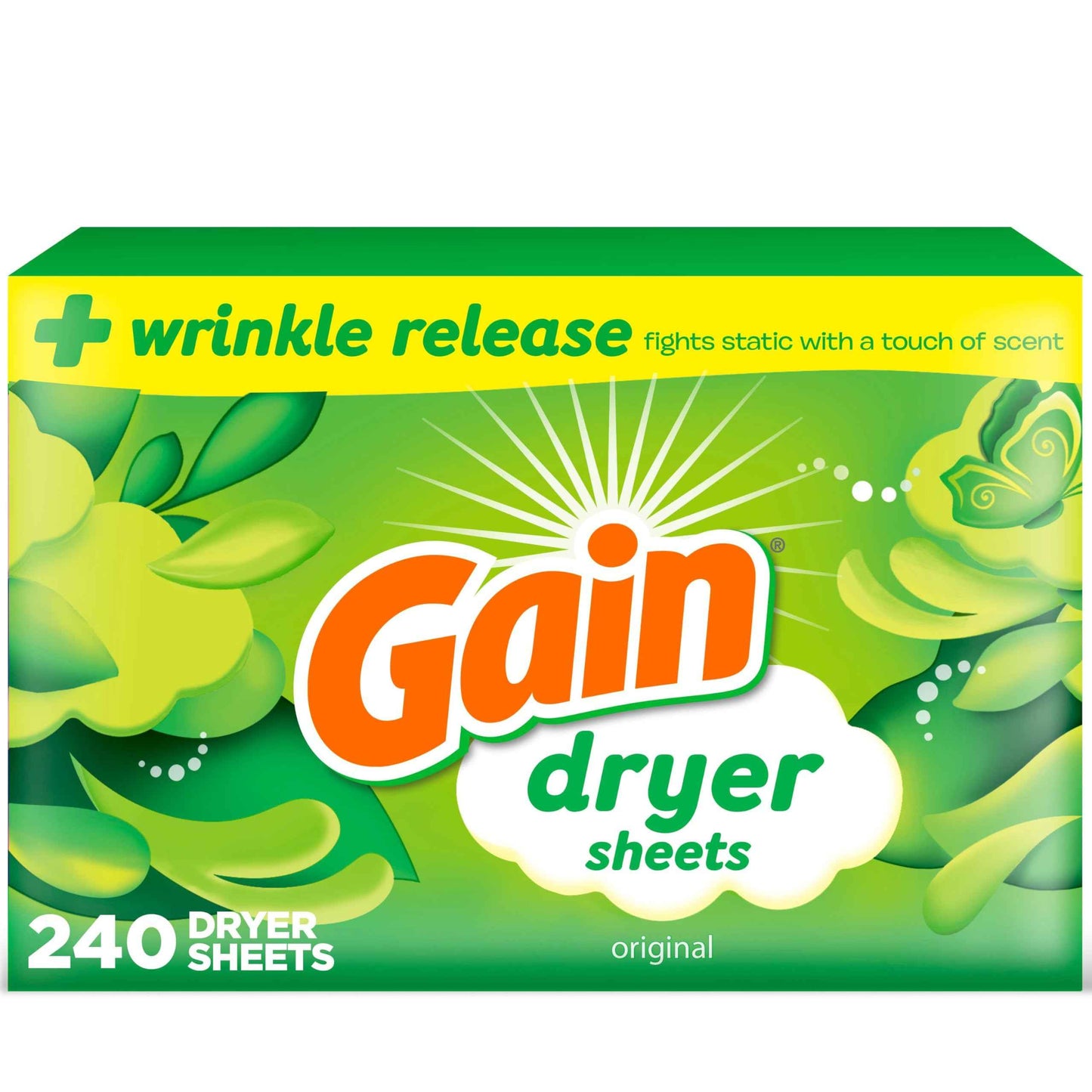 Gain dryer sheets Plus Wrinkle Release, Original Scent, Fights static with a touch of scent, laundry sheets