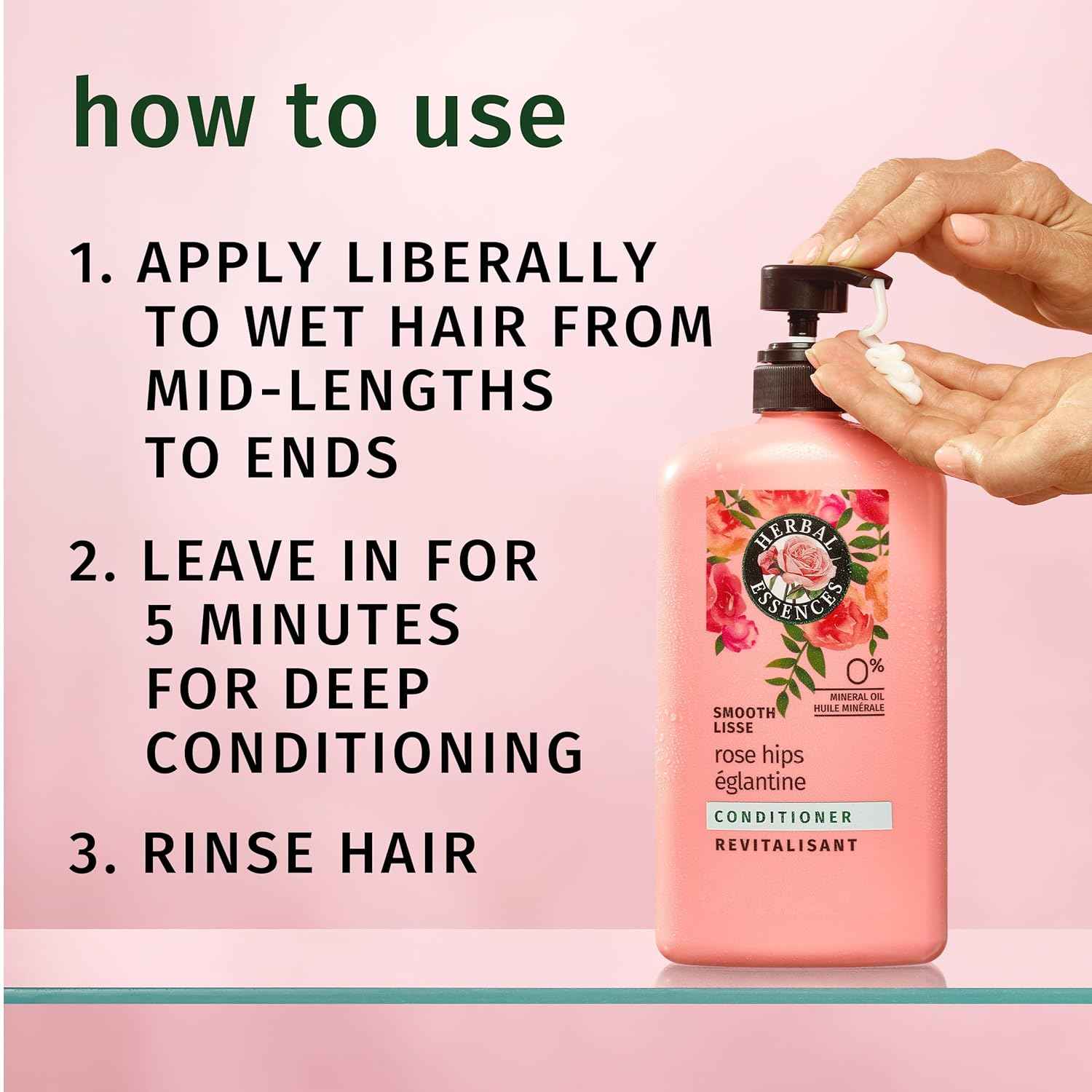 Herbal Essences Conditioner, Rose Hips- Smooth Collection, Shiny Hair with Vitamin E & Jojoba, Safe for Color Treated Hair, Floral Scent, Cruelty-Free, Dermatologist-Tested, 29.2 Fl Oz