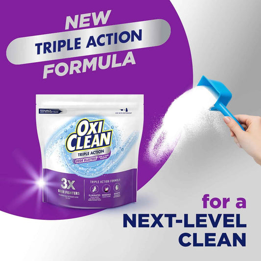 OxiClean Triple Action Odor and Stain Remover Powder, Use with Detergent, Eliminates Tough Odors and Removes Stains, Color Safe and Chlorine Free