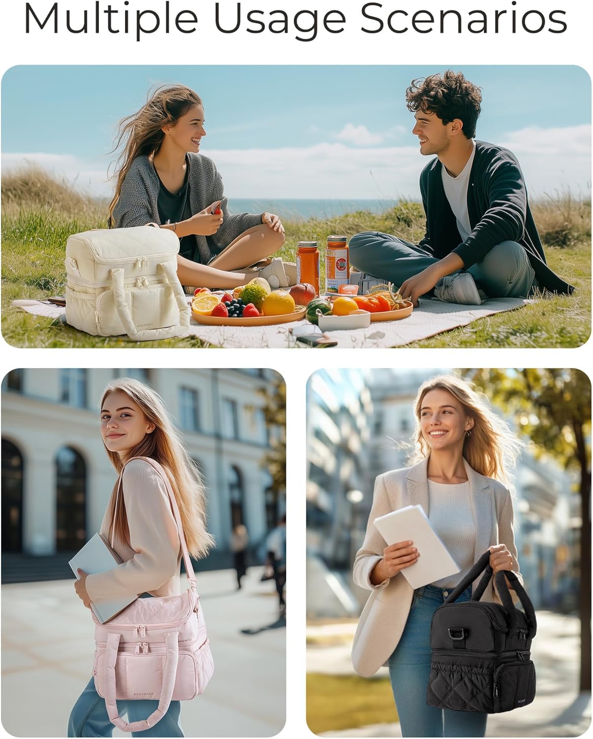 BAGSMART_Lunch_Bag_Women,_Double_Deck_Insulated_Lunch_Box,_Quilted_Puffer_Lunch_Tote,_Leakproof,_Durable_&_Reusable_Large_Lunch_Cooler_For_Work_Picnic_Travel_Meal_Prep,_Camel