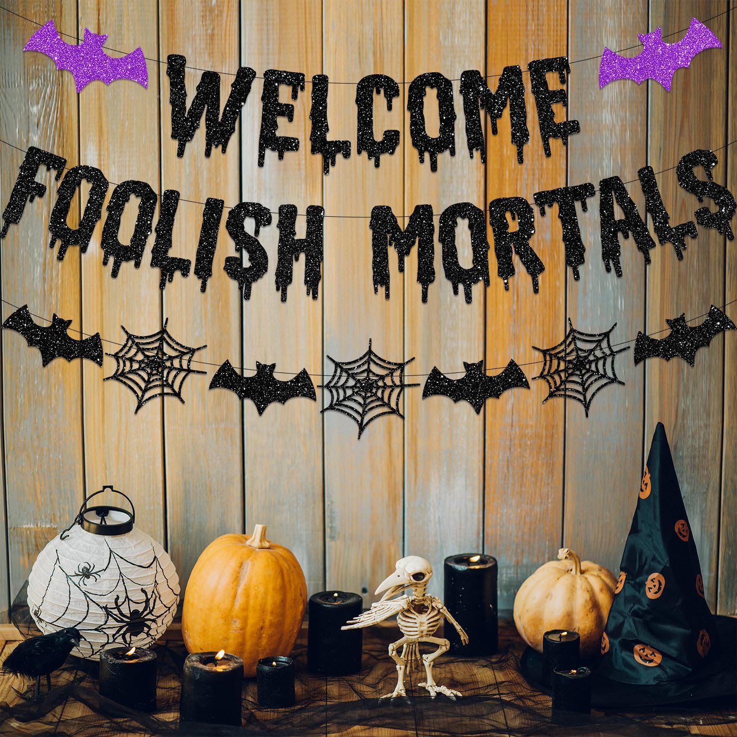 Welcome_Foolish_Mortals_Halloween_Banner_Decorations_Halloween_Haunted_Mansion_Banner_Wall_Decorations_with_Bat_and_Spider_for_Halloween_Party_Decorations