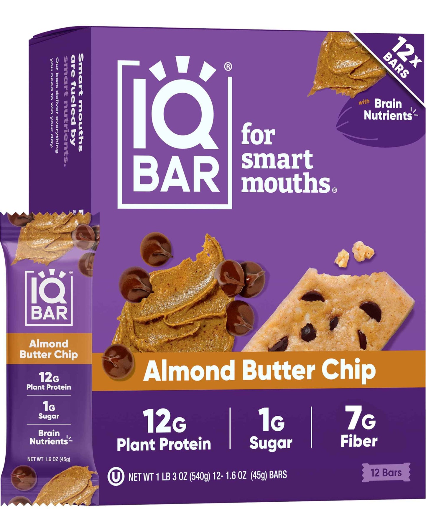 IQBAR Clean Plant Protein Bars - Keto, Vegan, High Fiber, Gluten and Dairy Free, Low Sugar Snack - Brain and Body Nutrients for Focus, Energy, Meal Replacement