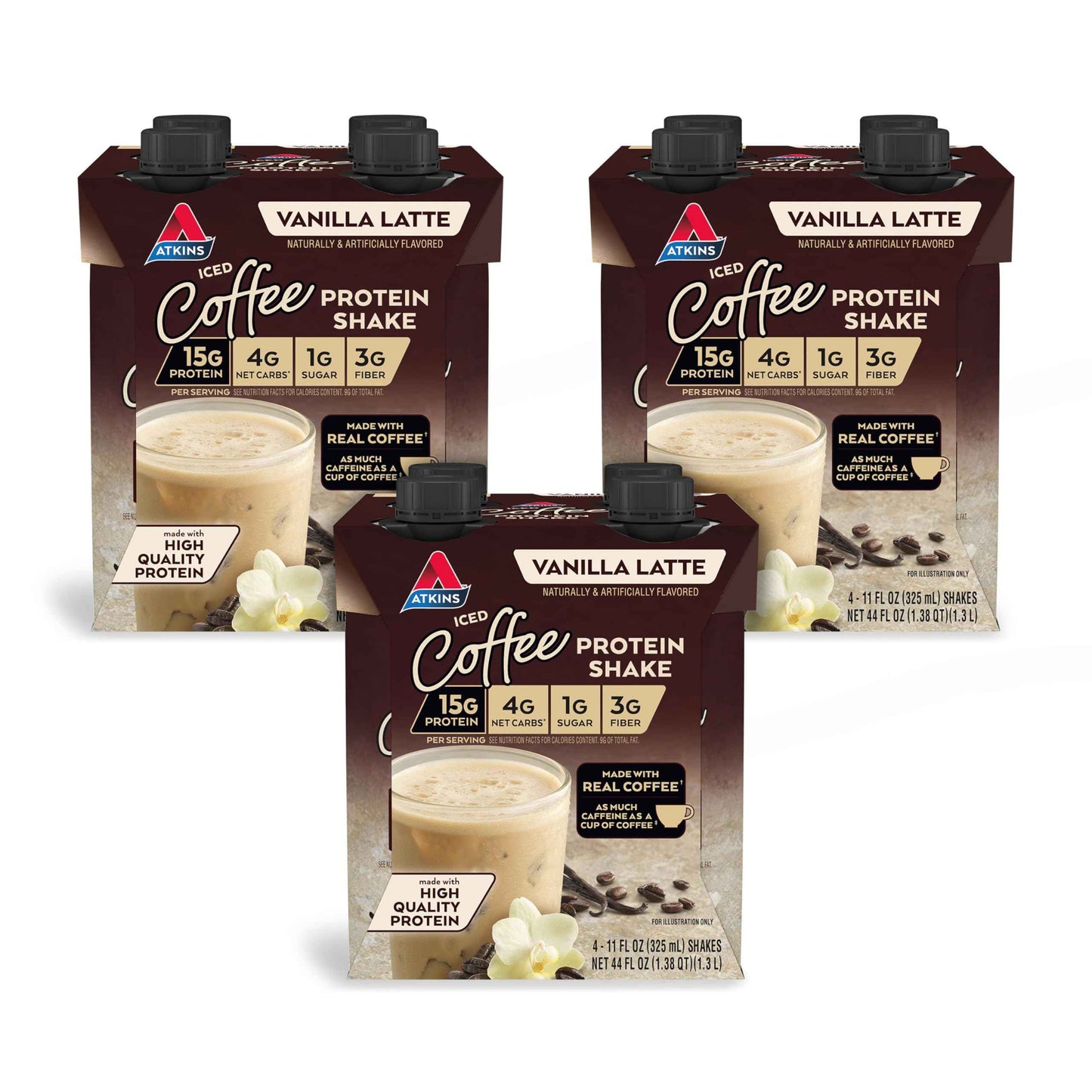 Atkins Iced Coffee Protein Shake, 15g Protein, 4g Net Carbs, 1g Sugar, Low Carb, Keto Friendly, High Protein Shake