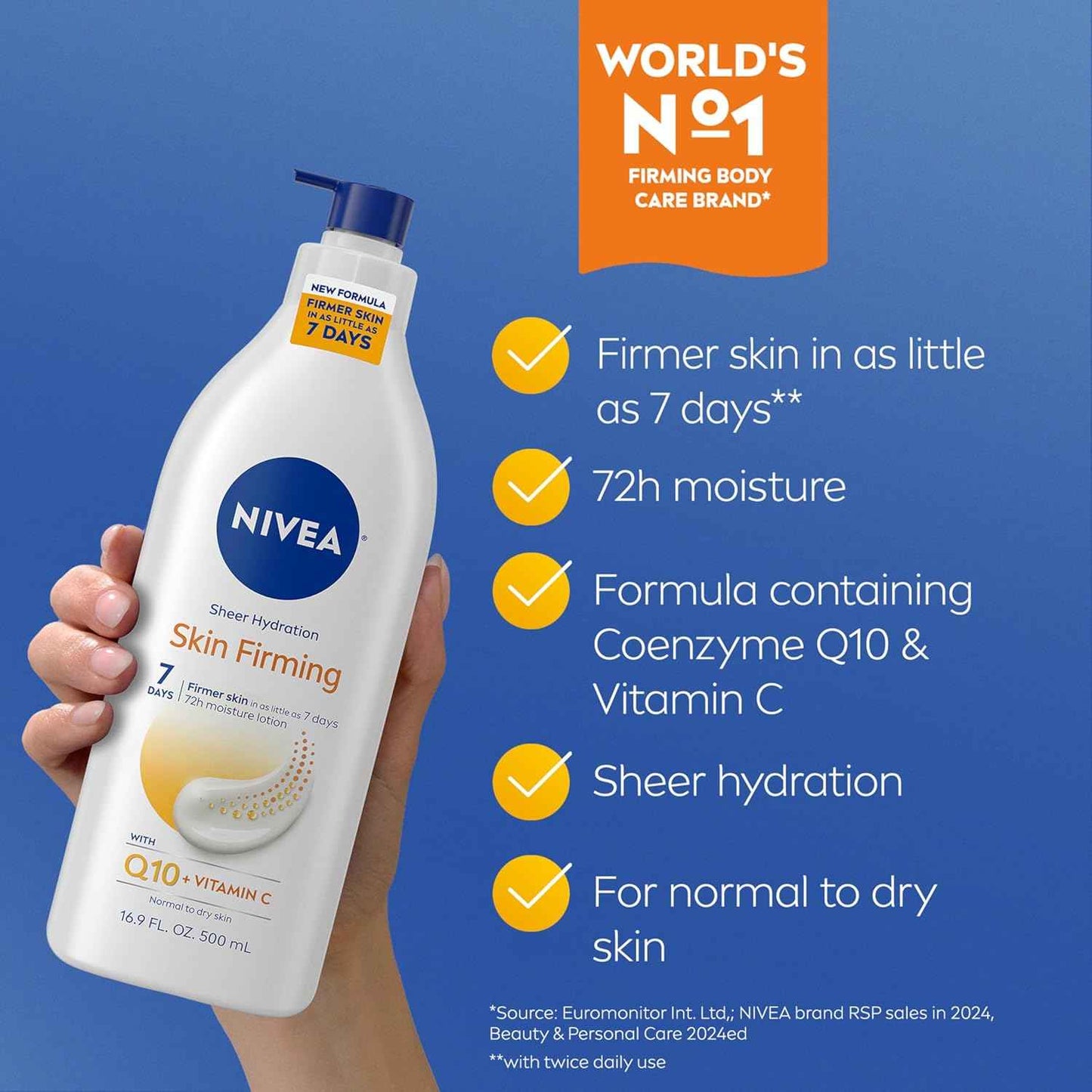 NIVEA Sheer Hydration Skin Firming Body Lotion + Skin Firming & Toning Body Gel Cream with Hyaluronic Acid, Enriched with Q10 and Vitamin C