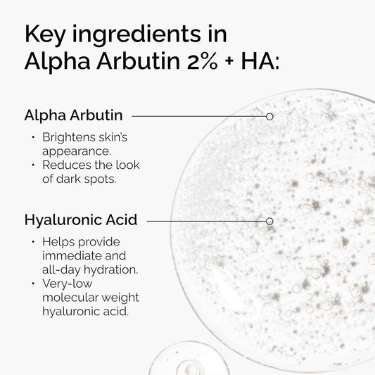 The Ordinary Alpha Arbutin 2% + Hyaluronic Acid, Brightens Skin and Targets Dark Spots, 1 Fl Oz