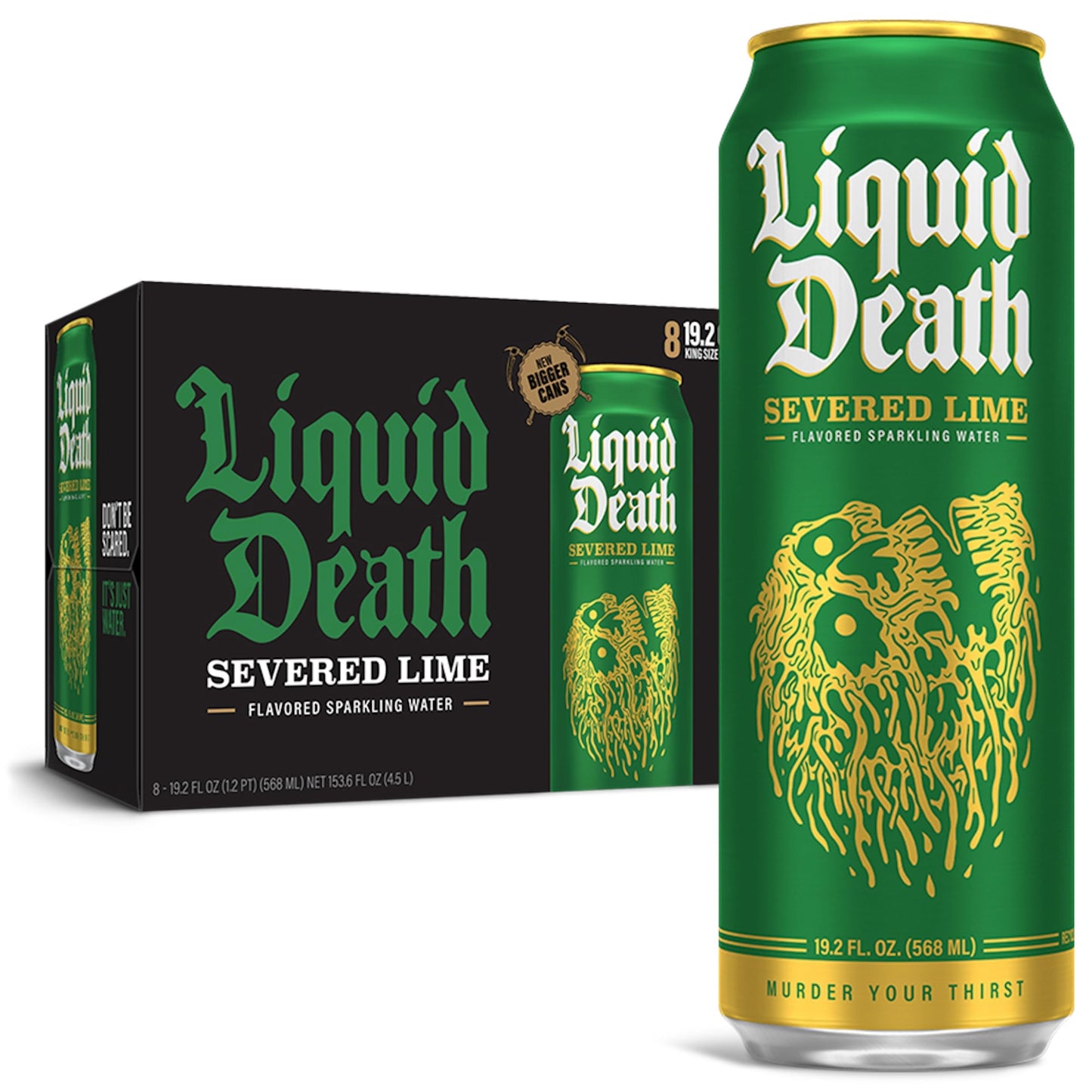 Liquid Death, Severed Lime, Lime-Flavored Sparkling Water, 8-Pack (19.2oz Cans), Low Calorie &amp;amp; No Artificial Sweeteners