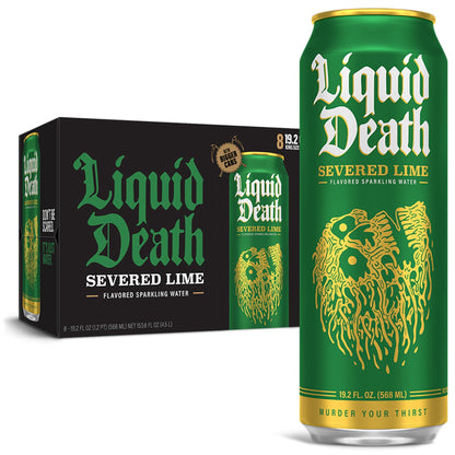 Liquid Death, Severed Lime, Lime-Flavored Sparkling Water, 8-Pack (19.2oz Cans), Low Calorie &amp;amp; No Artificial Sweeteners