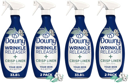 Downy Wrinkle Releaser Spray, All In One Formula, Removes Wrinkles, Static and Odor Eliminator, Crisp Linen Scent, 33.8 Fl Oz