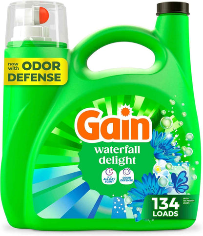 Gain Liquid Laundry Detergent with Odor Defense, Waterfall Delight Scent, Laundry Soap For HE Washing Machines