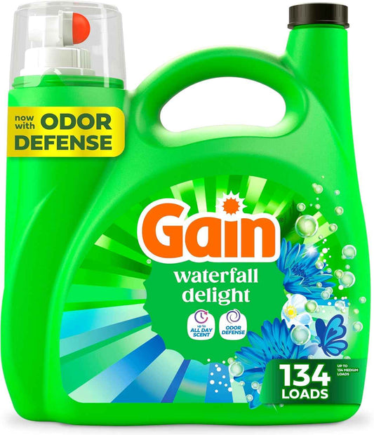Gain Liquid Laundry Detergent with Odor Defense, Waterfall Delight Scent, Laundry Soap For HE Washing Machines