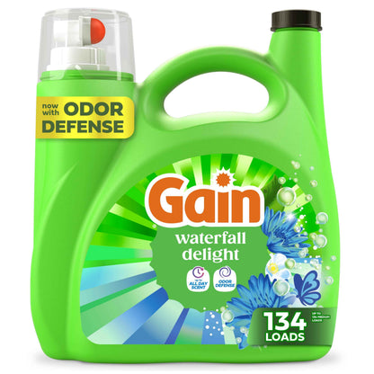Gain Liquid Laundry Detergent with Odor Defense, Waterfall Delight Scent, Laundry Soap For HE Washing Machines