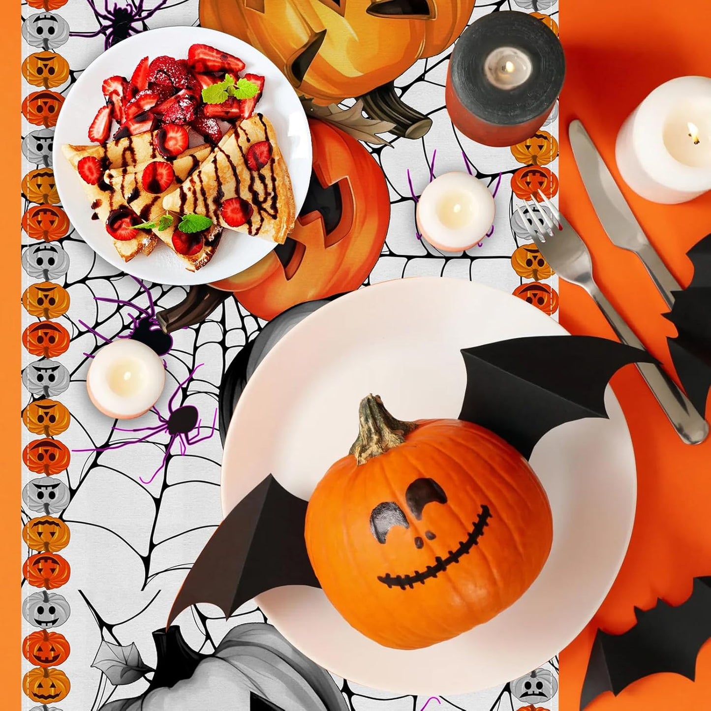 Halloween_Decorations_Table_Runner,White_Halloween_Table_Cover_Jack-O-Lantern_Pumpkin_Spiderweb_13*72IN_Scary_Spooky_Tablecloth_Decor_For_Home_Dining_Room_Holiday_Kitchen_Indoor_Outdoor_Party_Supplies