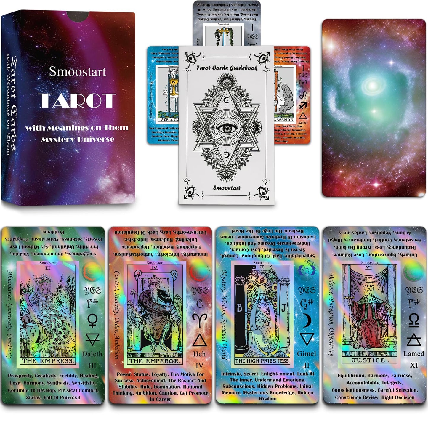 Smoostart Tarot Cards (Holographic Mystery Universe with Meanings on Cards)