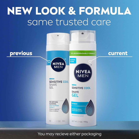 NIVEA MEN Sensitive Cool Shave Gel for Sensitive Skin, Alcohol Free Shaving Gel with Chamomile Extract, 7 Oz Can, Pack of 3