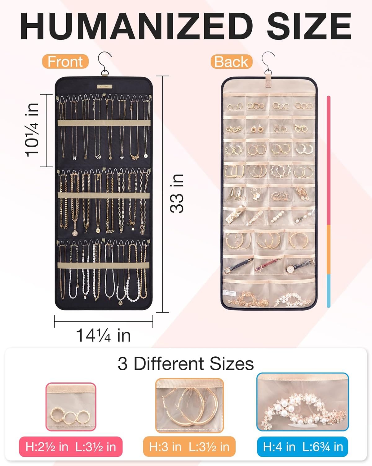 BAGSMART_Hanging_Jewelry_Organizer_Storage_Roll_with_Hanger_Metal_Hooks_Double-Sided_Jewelry_Holder_for_Earrings,_Necklaces,_Rings_on_Closet,_Wall,_Door,_1_piece,_Large,_Black