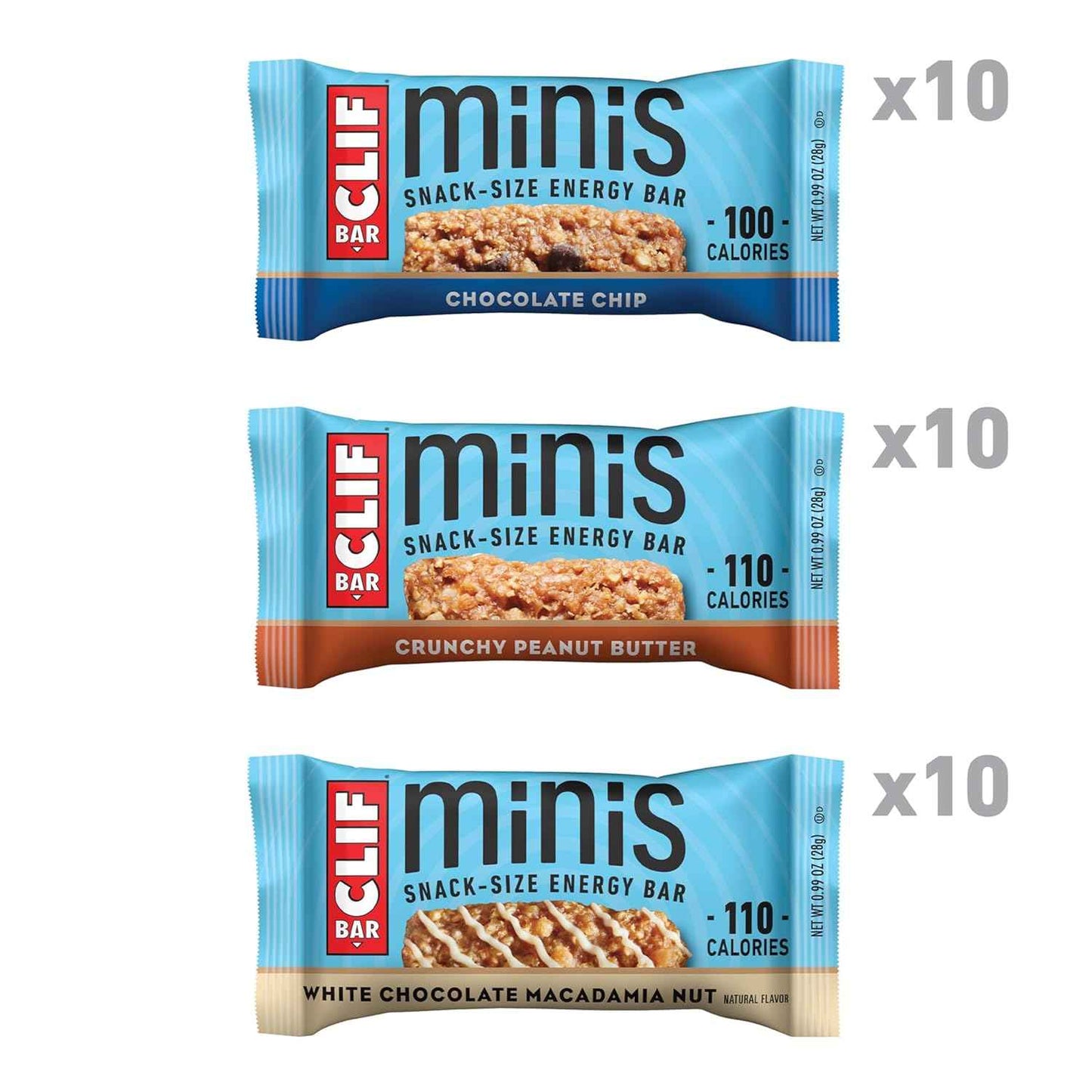 CLIF BAR Minis - Variety Pack - Made with Organic Oats - 4-5g Protein - Non-GMO - Plant Based - Snack-Size Energy Bars - 0.99 oz. (30 Count)