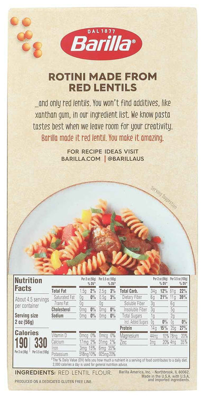 Barilla Red Lentil Pasta, 8.8 oz - Vegan, Gluten Free, Non GMO & Kosher - Made with Plant Based Protein