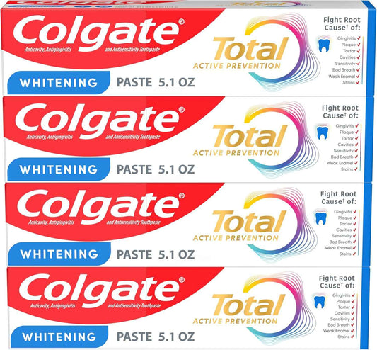 Colgate Total Whitening Toothpaste Paste, Fluoride, Antibacterial, for Plaque, Gingivitis, Sensitivity, Stain Removal, Clinically Proven, Mint, Teeth Whitening, Stannous Fluoride