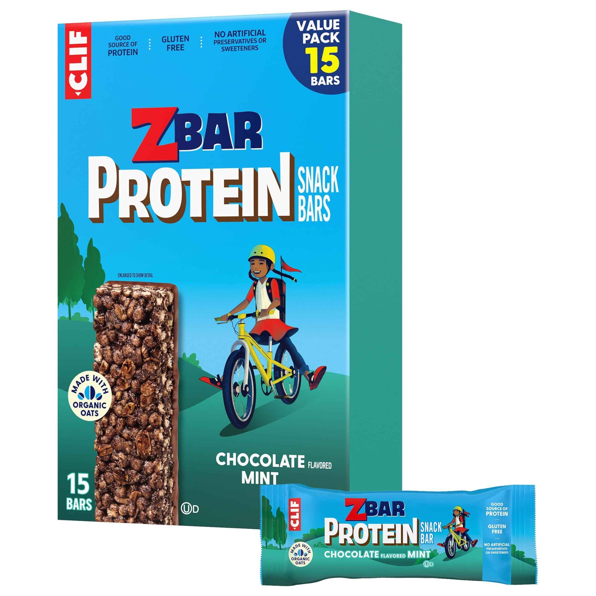 Zbar Protein - Chocolate Flavored Mint - Crispy Snack Bars - Made with Organic Oats - Non-GMO - 5g Protein - Gluten Free Protein Bars (15 Pack)