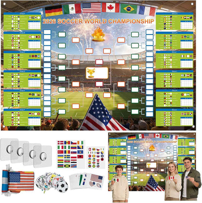 GAMSOD 2026 World Cup Schedule Poster – 39x59 Inches Tournament Bracket Wall Chart with Reusable National Flags Sticker& Hooks, DIY Predict Game Results, Great Soccer Fan Gift for Game Day Party