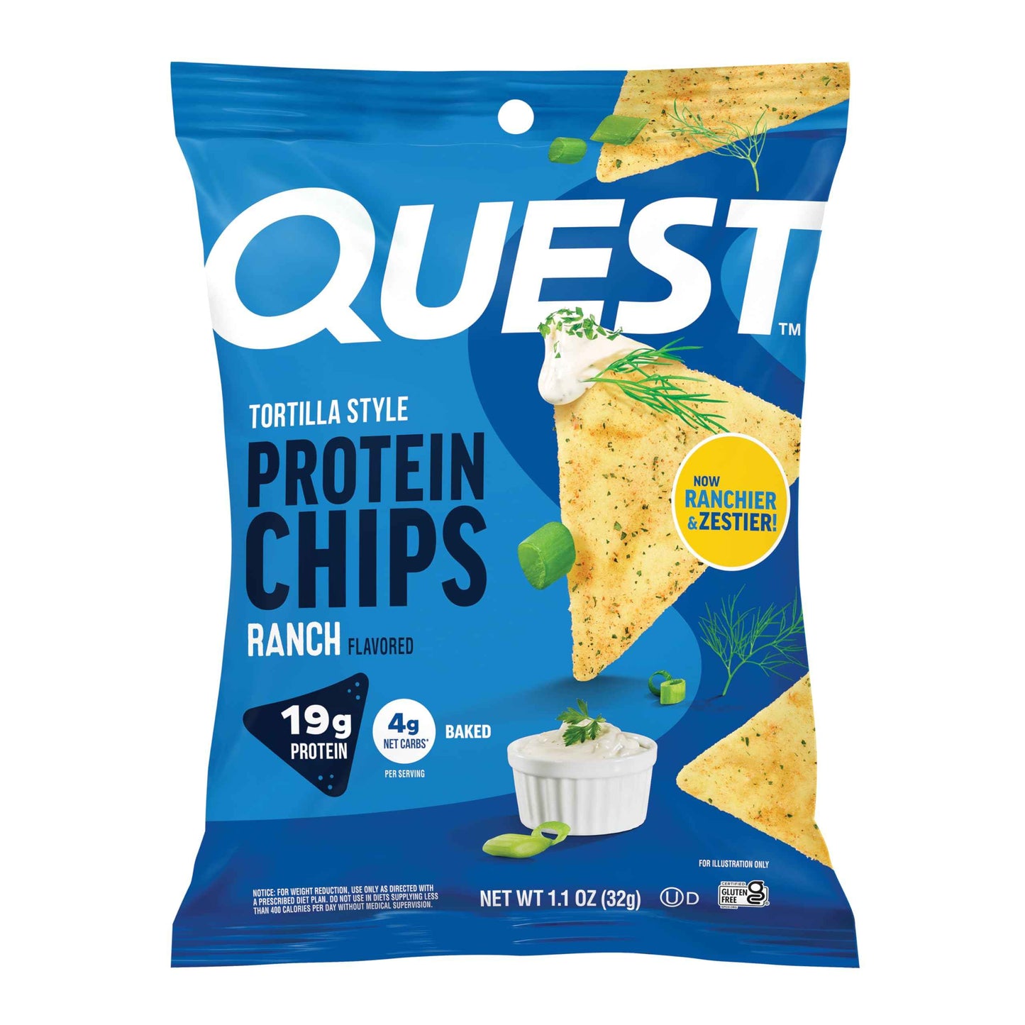 Quest Nutrition Tortilla Style Protein Chips, 20g Protein, 3g Net Carbs, Low Carb, Gluten Free, 1.1 oz