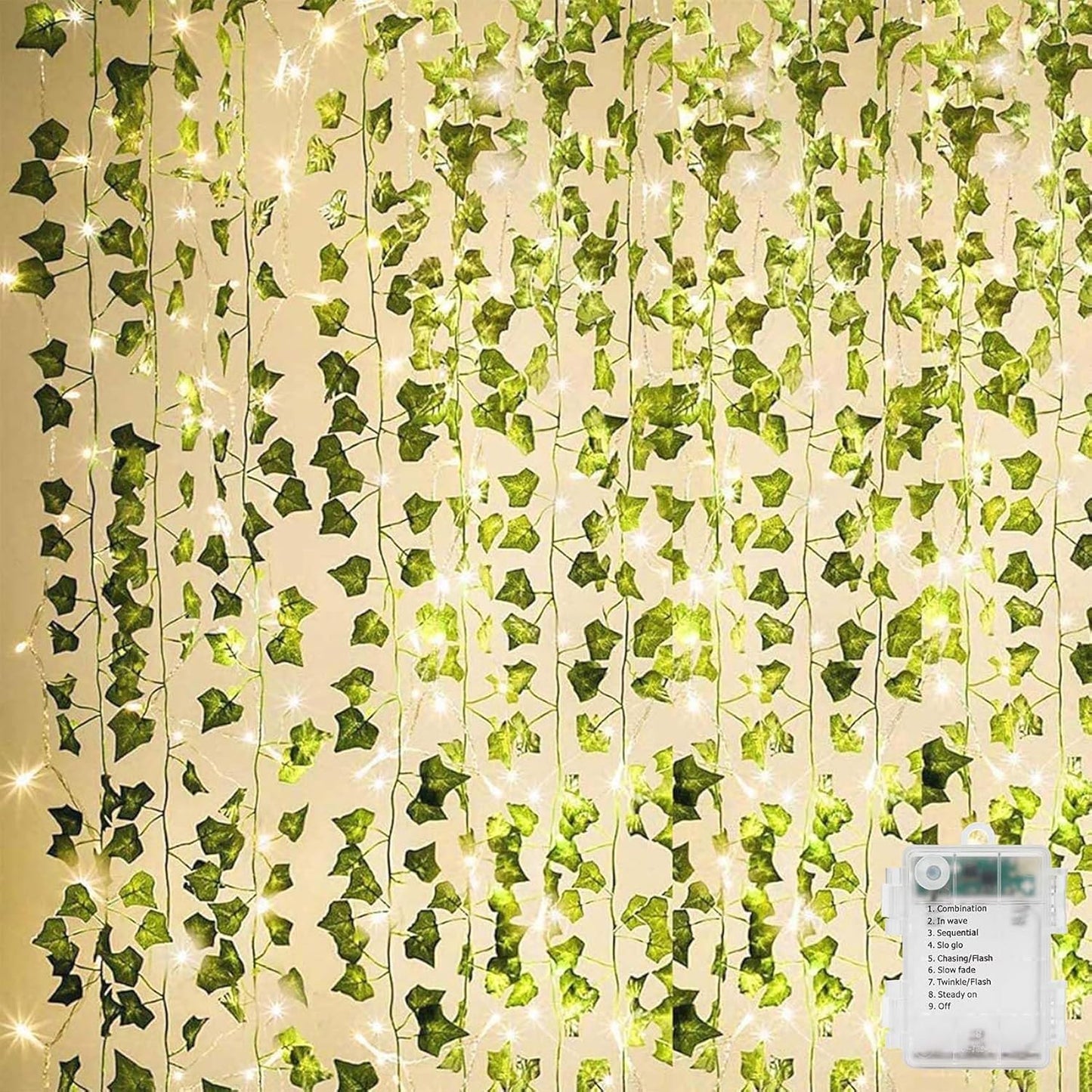 KASZOO_84Ft_12_Pack_Artificial_Ivy_Garland_Fake_Plants,_Vine_Hanging_Garland_with_CE_Certified_80_LED_String_Light,_Hanging_for_Home_Bedroom_Garden_Party_Wedding_Wall_Room_Decor,_Green
