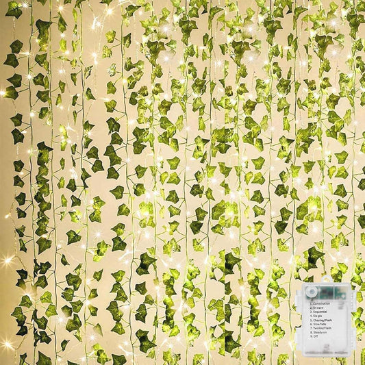 KASZOO_84Ft_12_Pack_Artificial_Ivy_Garland_Fake_Plants,_Vine_Hanging_Garland_with_CE_Certified_80_LED_String_Light,_Hanging_for_Home_Bedroom_Garden_Party_Wedding_Wall_Room_Decor,_Green