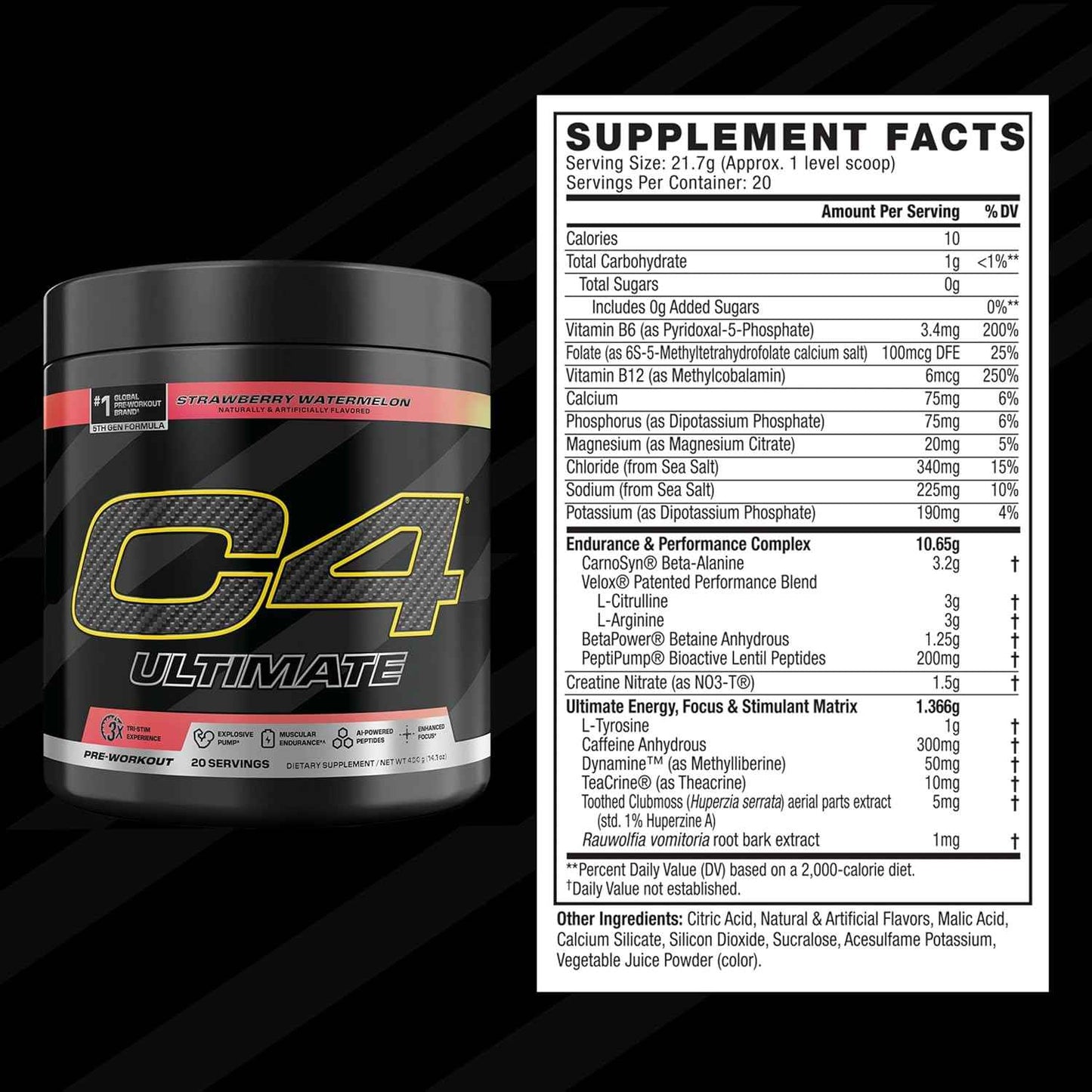 C4 Ultimate Pre Workout Powder - Sugar Free Preworkout Energy Supplement for Men & Women - 300mg Caffeine + 3.2g Beta Alanine + 2 Patented Creatines - 20 Servings