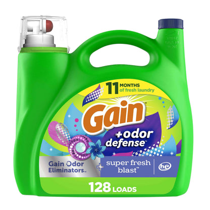 Gain Odor Defense Liquid Laundry Detergent, Super Fresh Blast Scent, 2 in 1, Laundry Detergent Liquid Soap, HE compatible