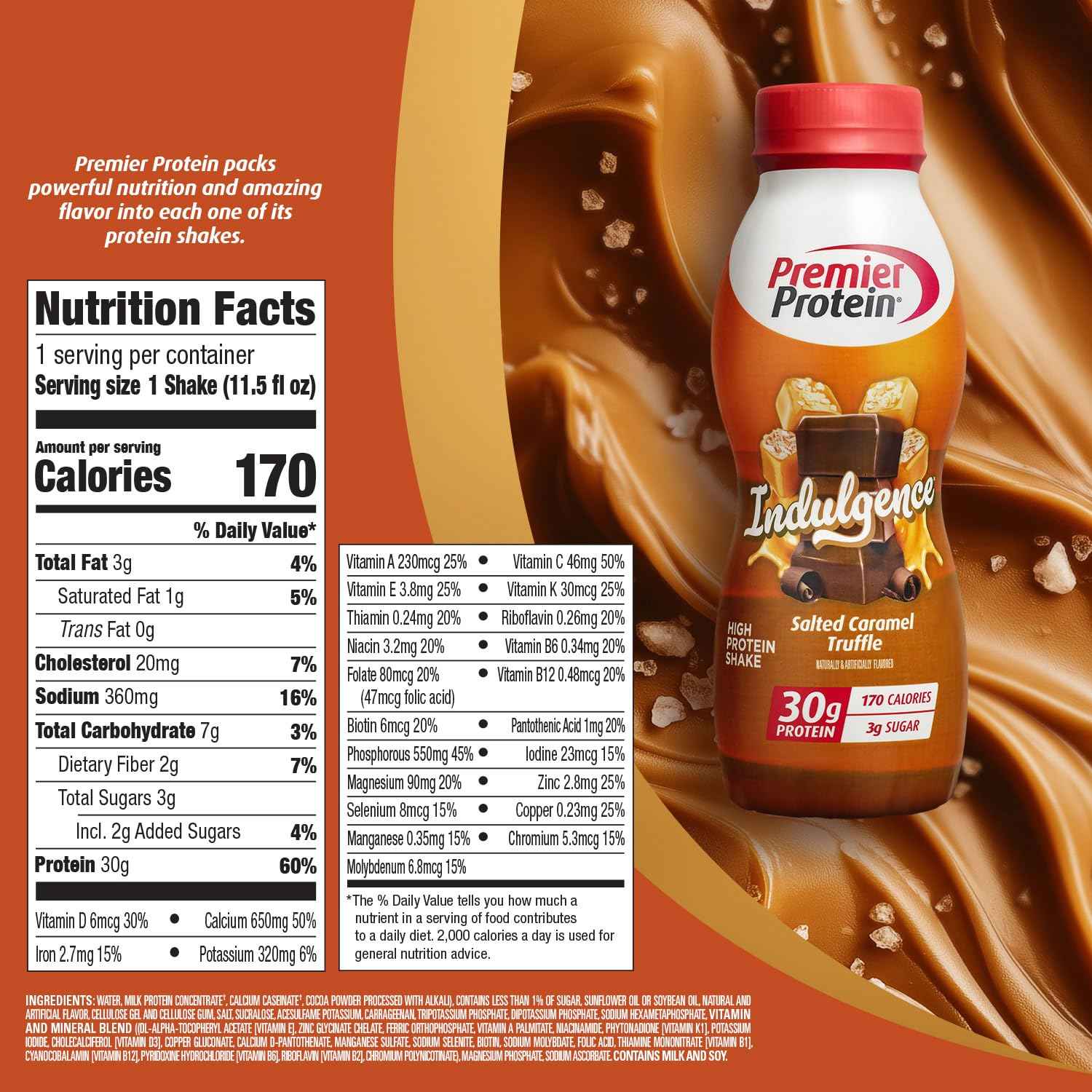 Premier Protein Shake INDULGENCE, 30g Protein, 170 Calories, 3g Sugar, 11.5 fl oz