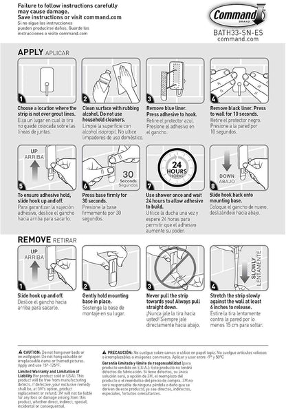 Command Small Bath Hook, Holds up to 1 lb, 1 Satin Nickel Shower Hook with 2 Water Resistant Strips, Damage-Free Bathroom Organization