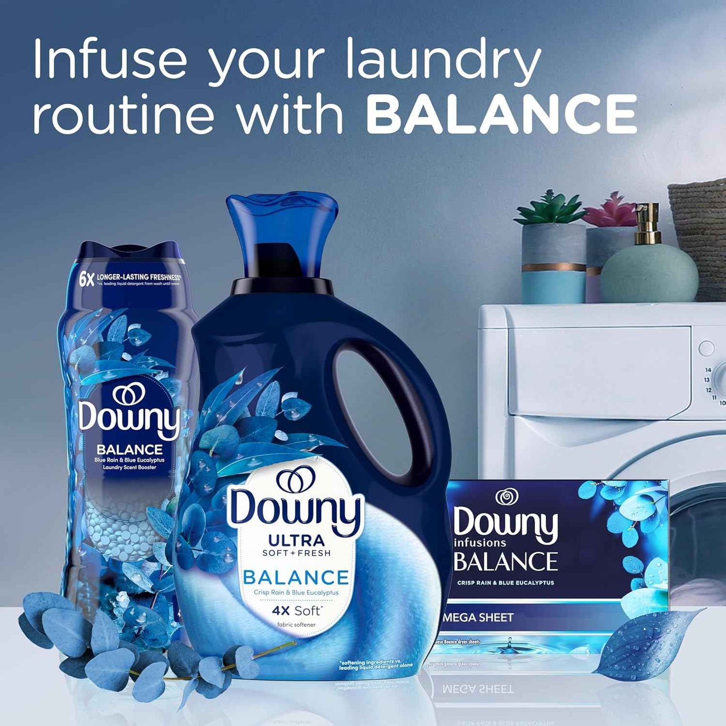 Downy Balance In-Wash Laundry Scent Booster Beads, Crisp Rain and Blue Eucalyptus scent, laundry scent beads, Long-lasting Freshness