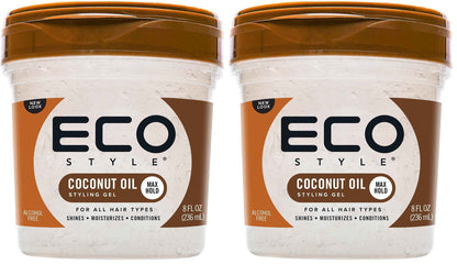 Eco Style Coconut Oil Styling Gel - Adds Luster and Moisturizes Hair - Weightless Styling and Superior Hold - Prevents Breakage and Split Ends - Promotes Scalp Health - Ideal for all Hair