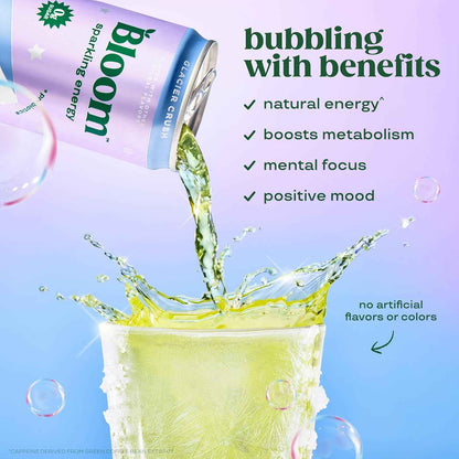 Bloom Nutrition Sparkling Energy Drink - Natural Caffeine, Zero Sugar, 180mg - Antioxidant-Rich with Green Coffee Bean, Green Tea Extract, Prebiotics