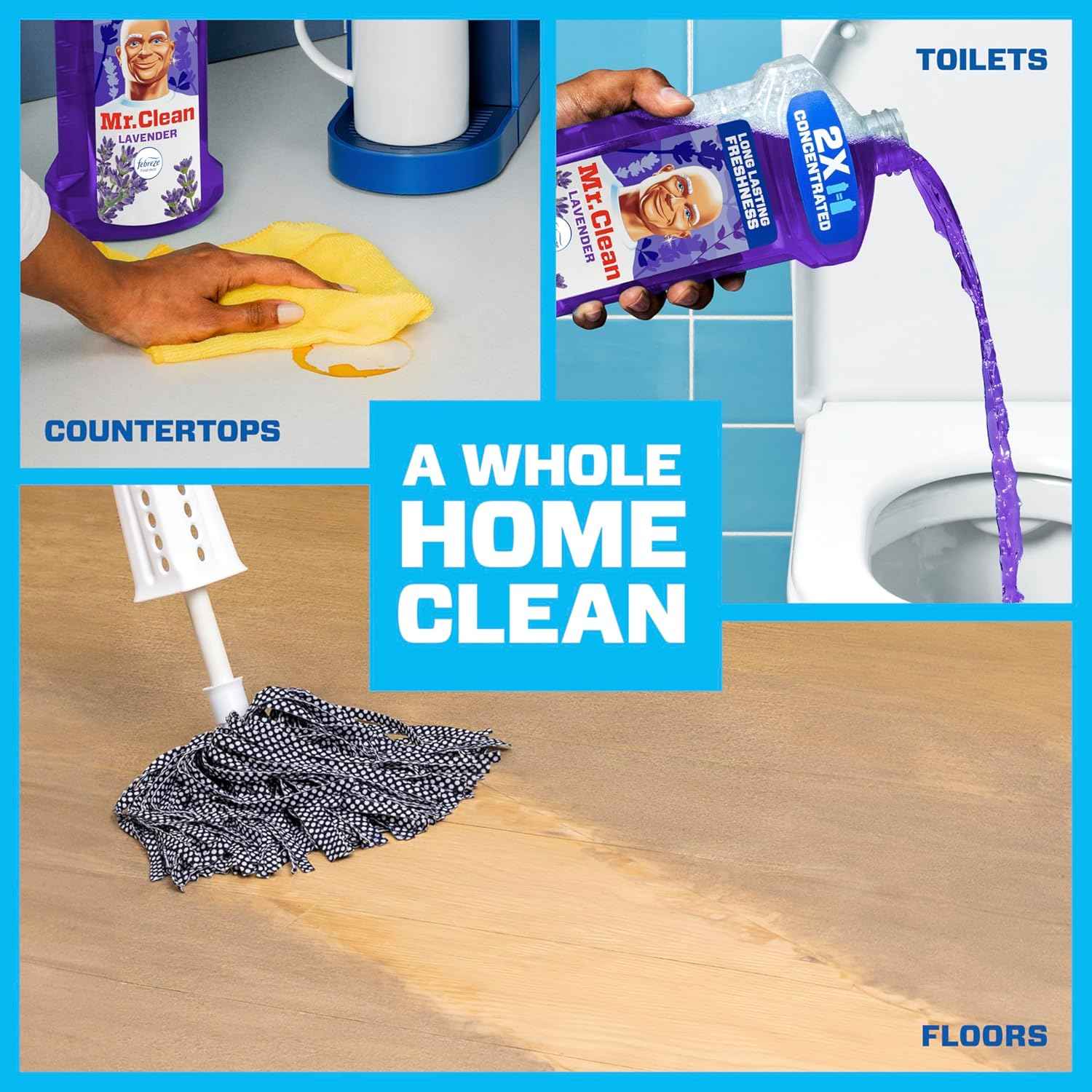 Mr. Clean All Purpose Cleaner, Floor Cleaner for Mopping Home, Bathroom, & Kitchen, Cleaning Liquid for Mop & Bucket, Cleaning Supplies, Multi-Surface Dilutable, Lavender, 41oz