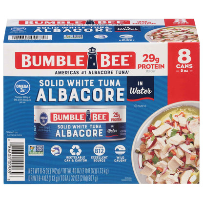 Bumble Bee Solid White Albacore Tuna, Can - Wild Caught Tuna - 29g Protein per Serving, High in Omega-3s - Non-GMO Project Verified, Gluten Free, Kosher