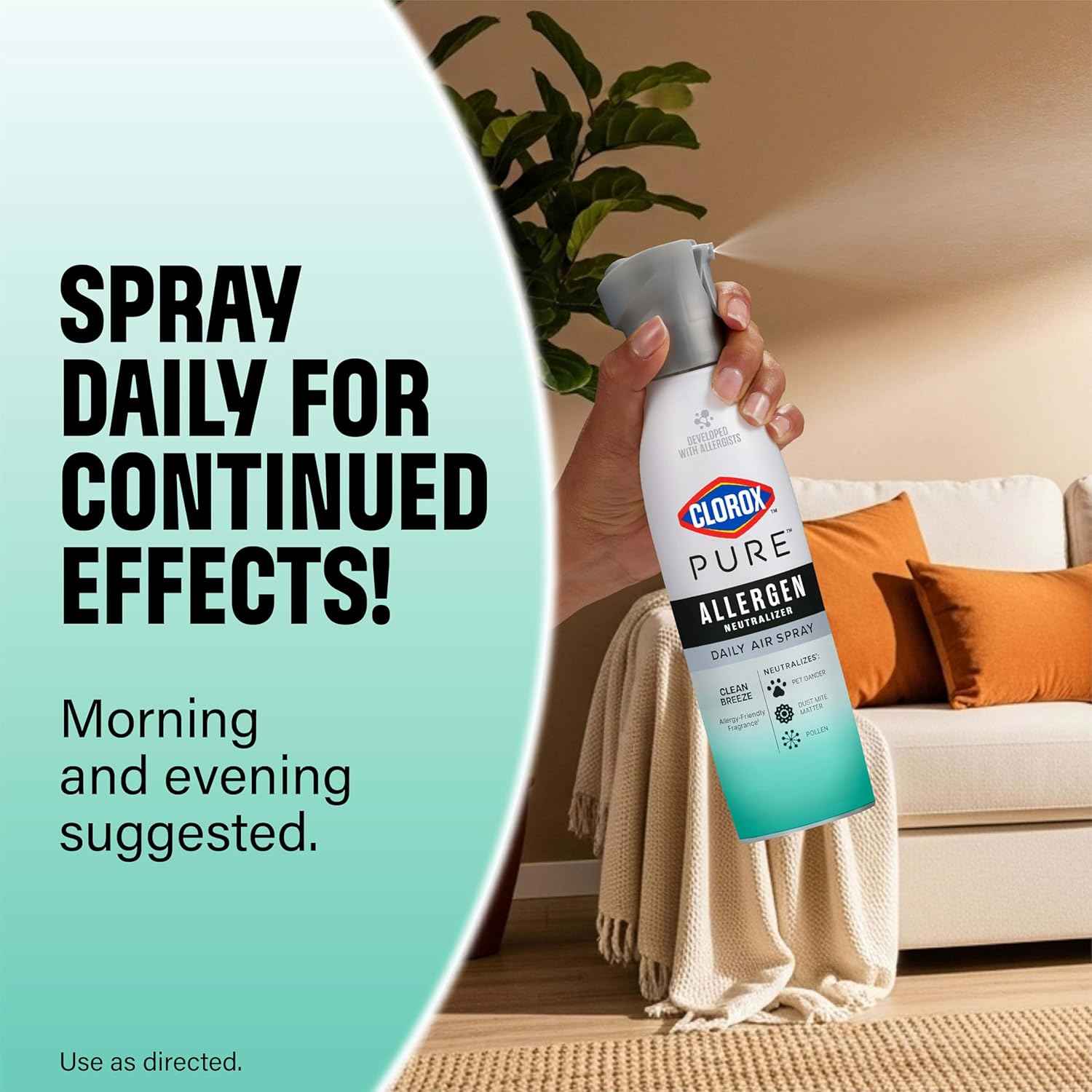 Clorox PURE Allergen Neutralizer Daily Air Spray, Clean Breeze, 8 Ounces