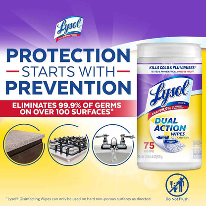 Lysol Dual Action Disinfectant Wipes, Multi-Surface Antibacterial Scrubbing Wipes, For Disinfecting and Cleaning, Citrus Scent