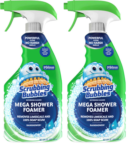 Scrubbing Bubbles Mega Bathroom and Shower Cleaner Spray, Foaming Action Removes Limescale and Soap Scum, Rainshower Scent, 32oz