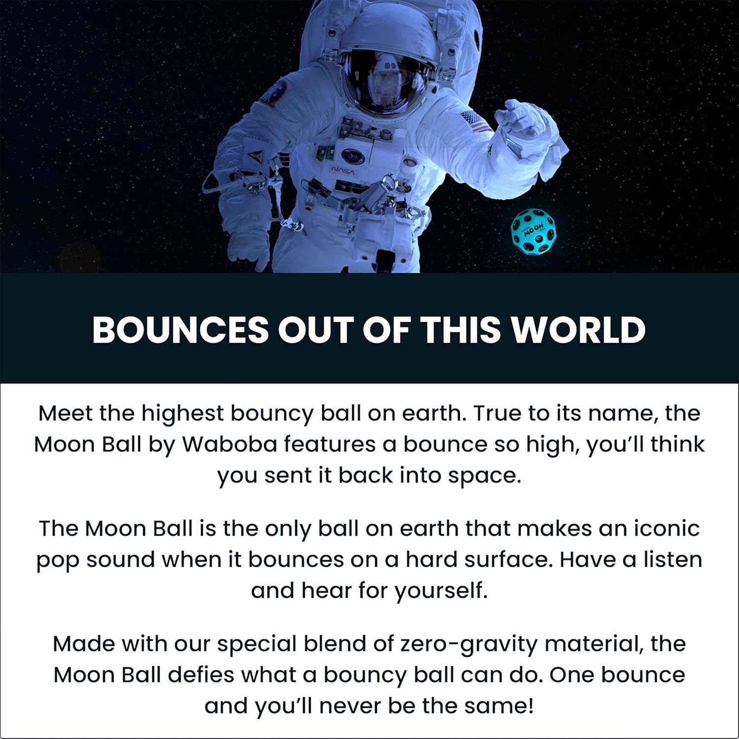 Waboba The Original Moon Ball - Hyper Bouncy Ball – Makes Pop Sound When Bounced - All Ages Extreme Bounce & Fun - Perfect for Active Play & Indoor or Outdoor Games