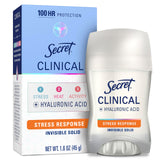 Secret Clinical Strength 100HR Sweat & Odor, Invisible Solid Antiperspirant Deodorant for Women, 3X Stress Protection with Hyaluronic Acid, PH Balanced