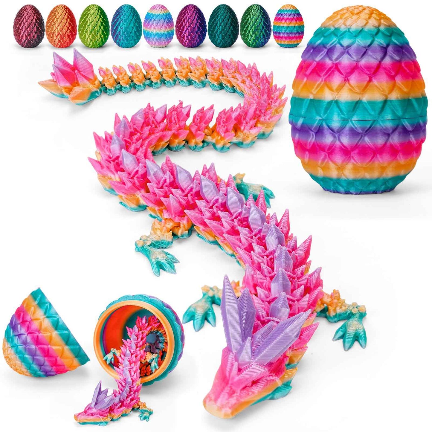 TBOLINE 12" 3D Printed Dragon Egg, Easter Basket Stuffers for Kids, Large Prefilled Easter Eggs, Stuffed Egg Hunt Fillers with Easter Toys, 3D Printer Animals Fidget Toys for Boys Teen 5-7 4-6 8-12