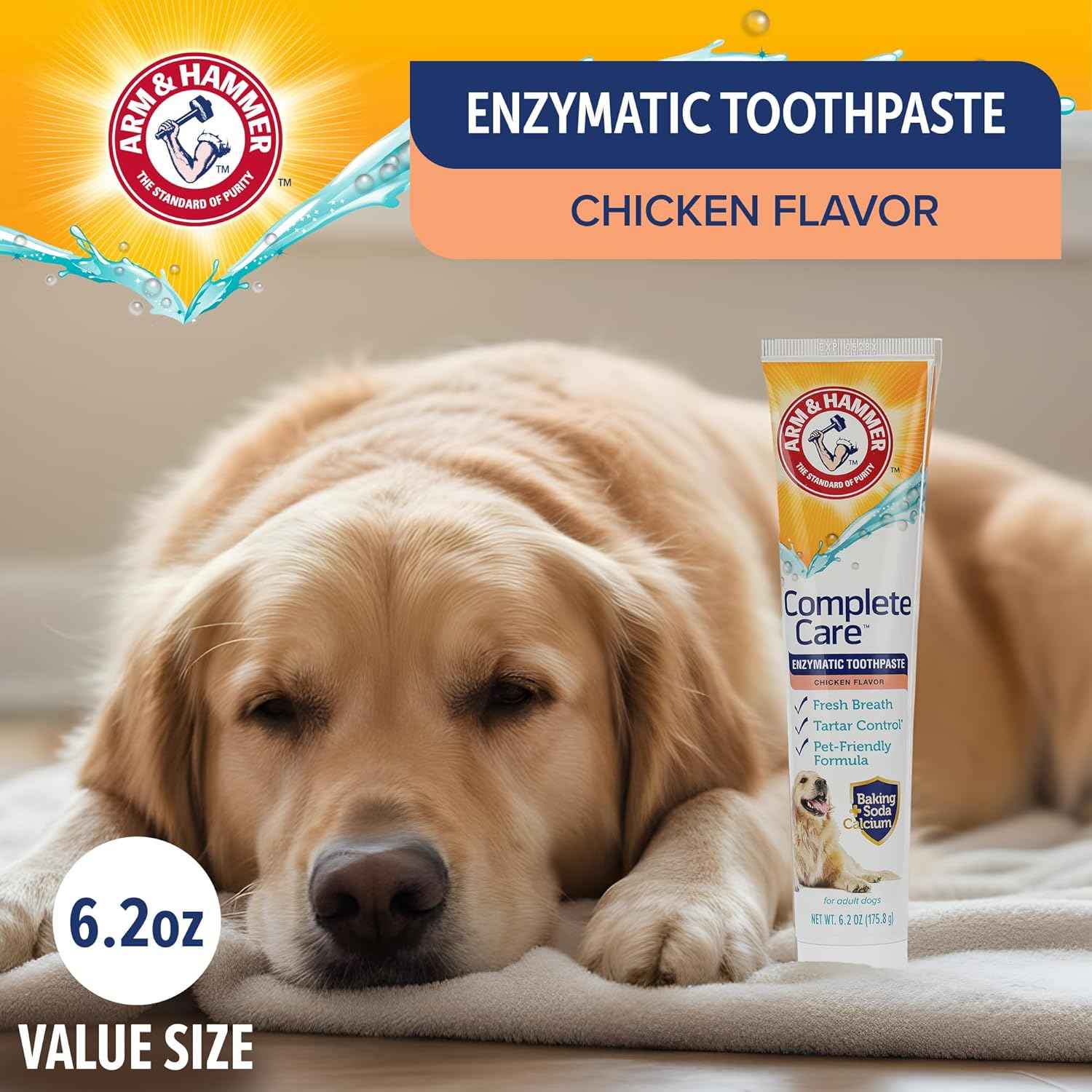 Arm & Hammer Complete Care Enzymatic Dog Toothpaste with Baking Soda and Calcium, Fluoride-Free Chicken Flavor for Plaque, Tartar, and Fresh Breath,