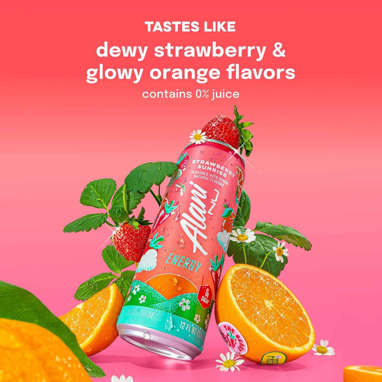 Alani Nu STRAWBERRY SUNRISE Sugar Free, Low Calorie Energy Drinks, 200mg Caffeine, Biotin B Vitamins, Zero Sugar, 10 Calories, 12 Fl Oz Cans, 12 Pack