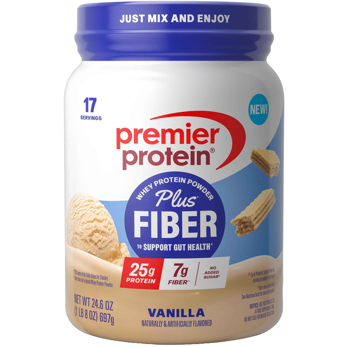 Premier Protein Powder Plus Fiber, 25g Protein, 7g Fiber to Support Gut Health, No Added Sugar (17 Servings)
