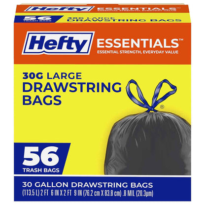 Hefty Essentials Drawstring 30 Gallon Trash Bags, Parties, Large Trash Items, and More, Scent Free