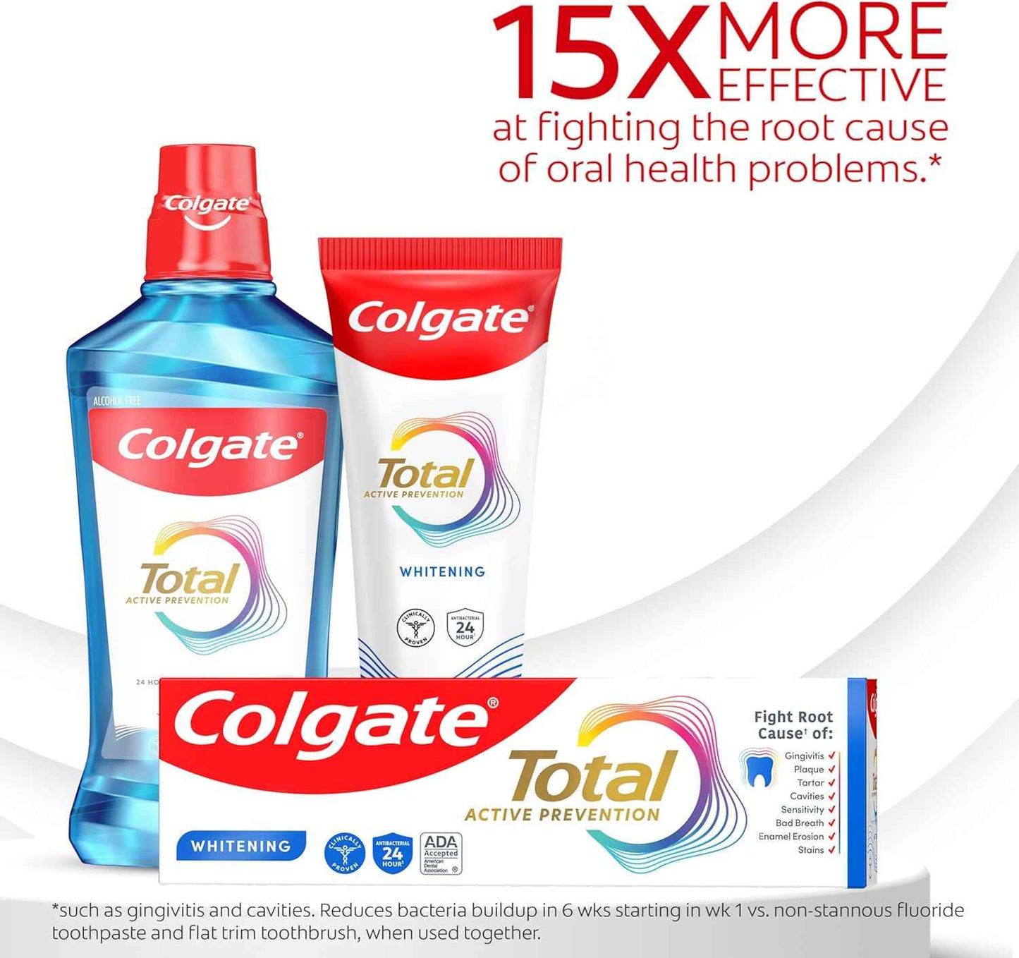 Colgate Total Whitening Toothpaste Paste, Fluoride Antibacterial for Plaque, Gingivitis, Sensitivity, Stain Removal, Clinically Proven, Mint